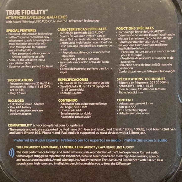 Headphones iPad iPod iPhone Linx Audio Smart Phone Airplane Noise Canceling New - Picture 6 of 10